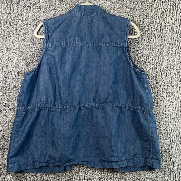 Cj Banks Plus X Chambray Chore Vest Pockets Zip Snap Blue Linen Blend Utility - Picture 8 of 9